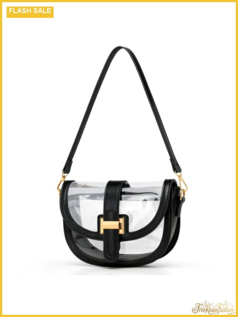 Clear TPU Saddle Shoulder Bag Stadium Approved Crossbody Purse with Gold Lock